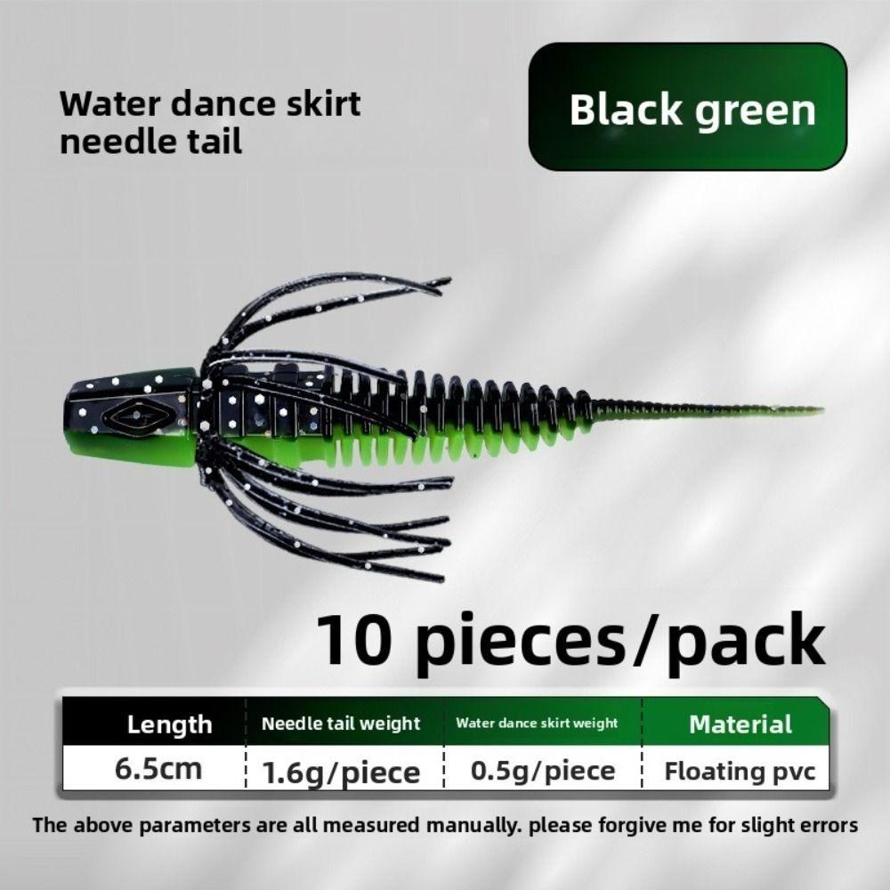 10pcs Set Soft Material Water Dance Skirt Apron Black Pit Floating Soft Bait Bass Fishing