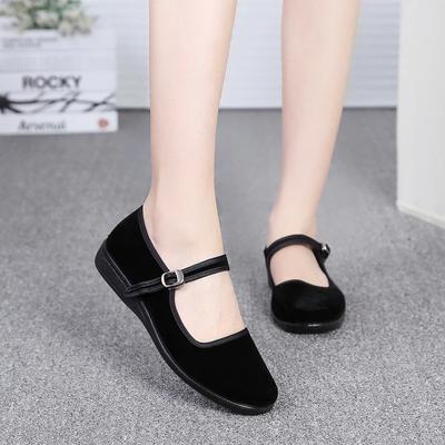 Old Beijing Cloth Shoes Women's Work Shoes Flat Non-slip Soft Sole Comfortable Belt Women's Cloth Shoes Black Hotel Flats