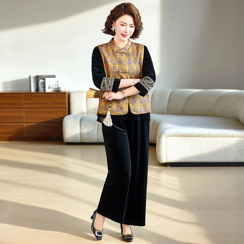 

2026 Spring New Chinese Style Vest Jacket & Three-Piece Set for Middle-Aged and Elderly Women XXXL (125-135 kg) жёлтый