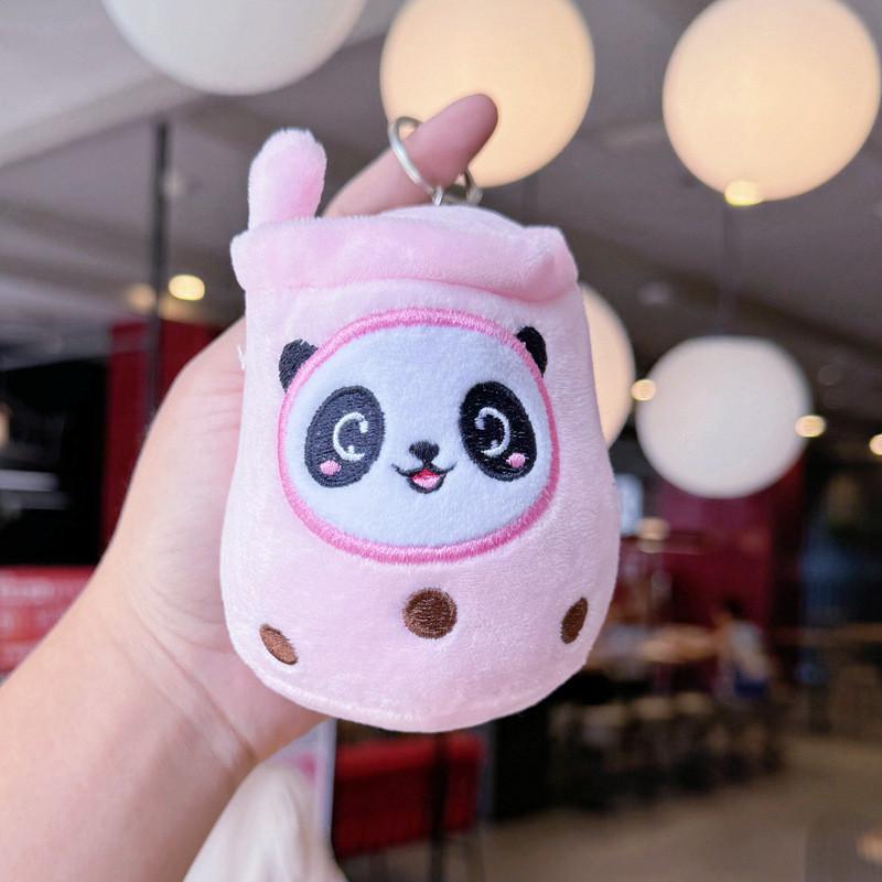 Cartoon Panda Cute Rabbit Fruit Milk Tea Cup Plush Toy Pendant Keychain Kids For