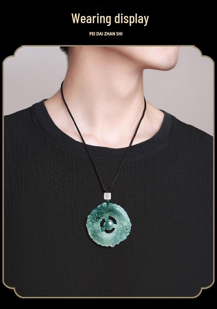 Blue Water Jadeite Double Dragon Pendant for Prosperity