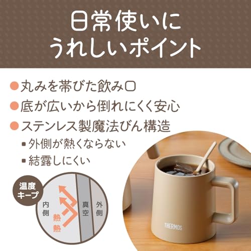 Thermos Vacuum Insulated Mug, 350ml, Perfect for Cafe Latte, Dishwasher Safe, Stain-Resistant Ceramic Interior, Coffee Cup with Stirrer, JDZ-350 CL