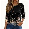 Women 34 Sleeve Crew Neck Button Decor Top Floral Print Loose Fit Blouse Casual Pullover Shirt for Daily Wear Office Home