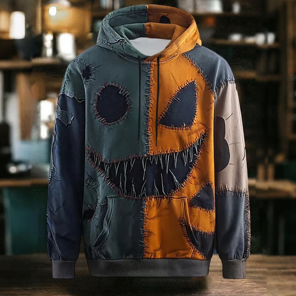Męska bluza z kapturem na Halloween z nadrukiem i dużą kieszenią