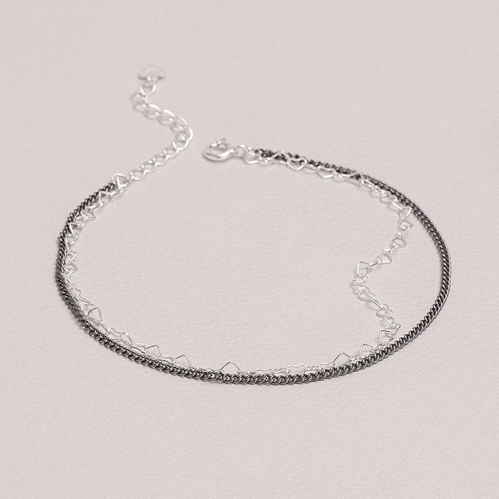 

Mimi.J Jewelry 925 Silver Heart Black Chain Double-Line Anklet