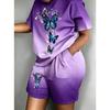 Summer Fashion Women's Gradient Butterfly 3D Printing Fashionable Comfortable Breathable Loose Large Size Short Sleeved Shorts Sports Suit