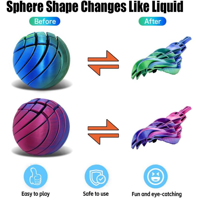 3D Printed Slime Ball Fidget Toy Gear Ball Liquid Flow Sensory Sphere Fidget Toy for Anxiety Stress Relief Office Home Travel