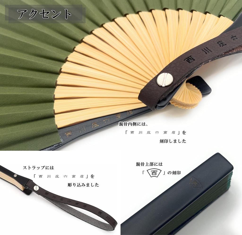 Nishikawa Shouroku Shoten Folding Fan Navy Day Navy Blue Strap, Blue, Father's Gift, Men's, Summer, Outdoor, (Khaki)