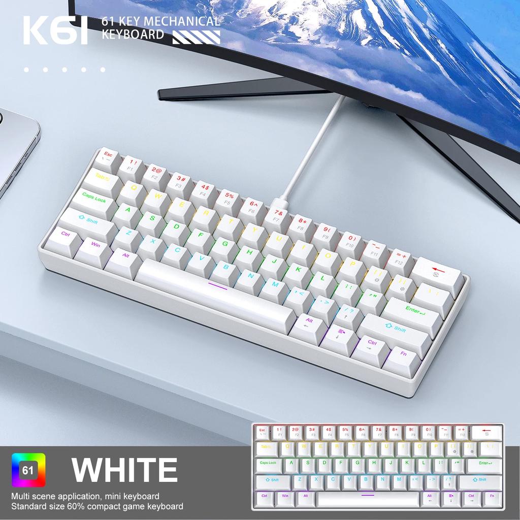 2026 New 60% Portable Wired Mini Mechanical Keyboard K61 Mini Keyboard Wired 61 Keys Phantom RGB,Black White Red Red/Blue Switch