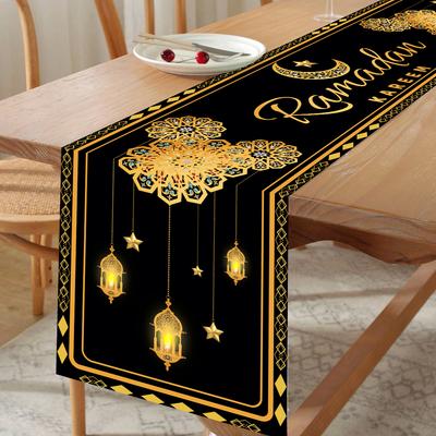Eid Mubarak Polyester Tischläufer Ramadan Kareem Tischfahne Eid Dekoration für Zuhause 2025 Ramadan Muslimische Islamische Party Dekorationsartikel