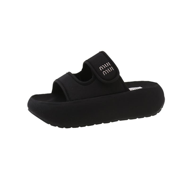 Thick-soled Velcro one-word slippers for women 2025 summer new versatile and lightweight outer wear fashionable casual cool slippers for women
