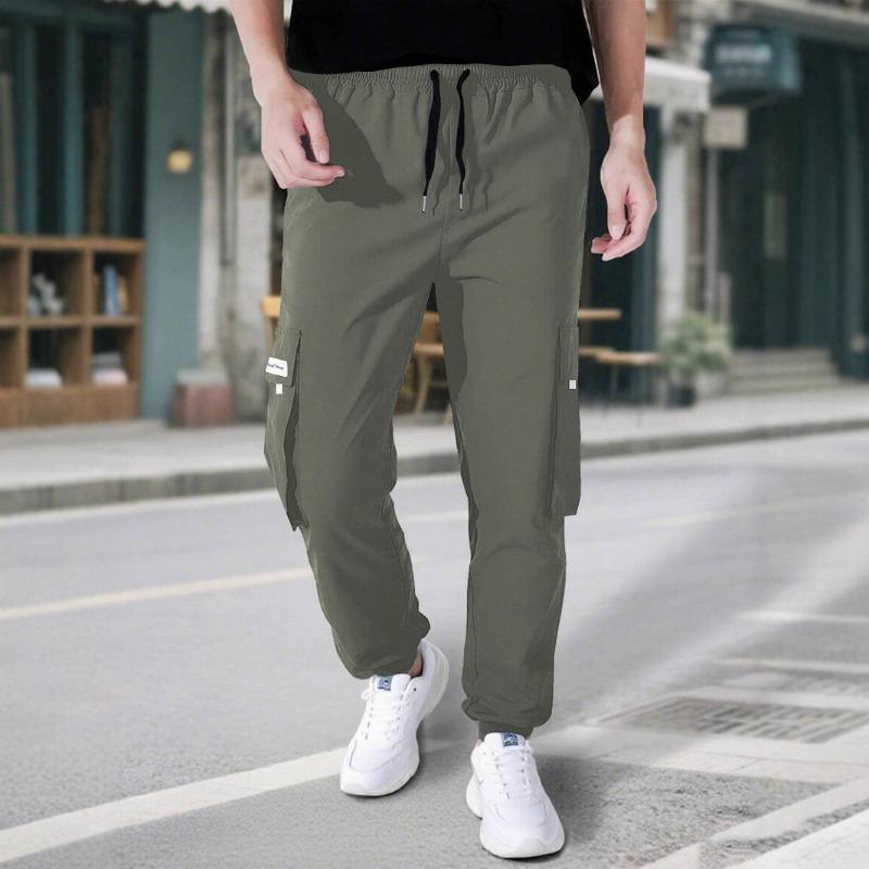 Mens Casual Drawstring Multi Pockets Straight Long Work Cargo Pants