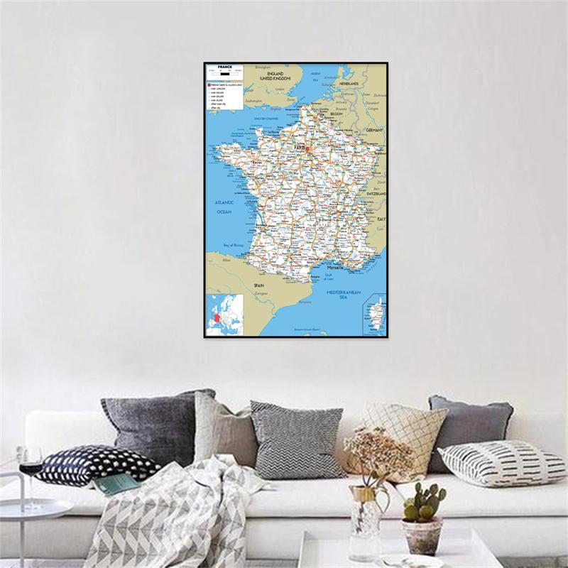 Englisch-Französische Karten-Straßenkarten Malerei Wandkunst Poster Wohnzimmer Heimdekoration Schule Reisezubehör