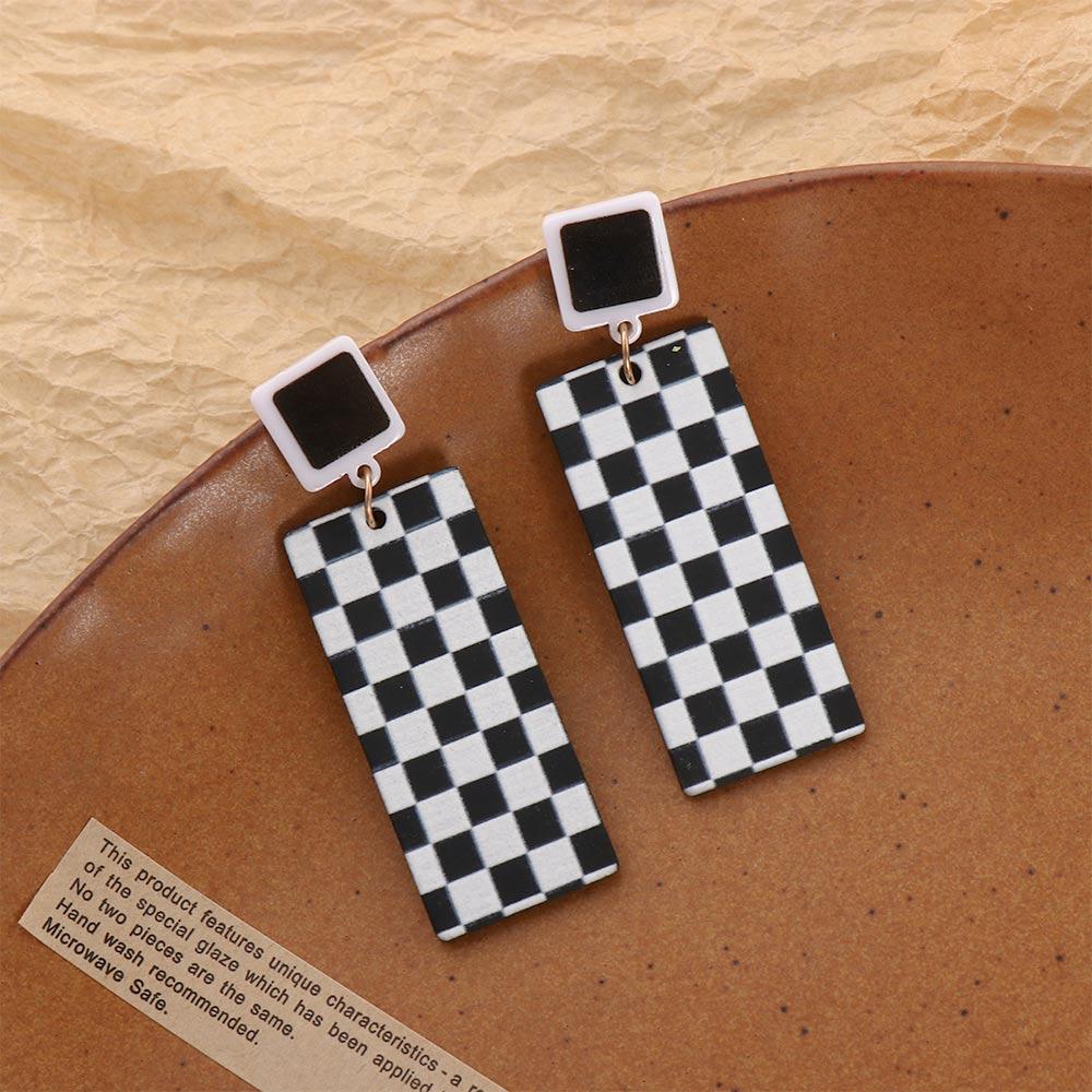 Plaid Lattice Pattern Rectangle Checkerboard Earrings Dangle Earrings Ear Studs Women Earrings