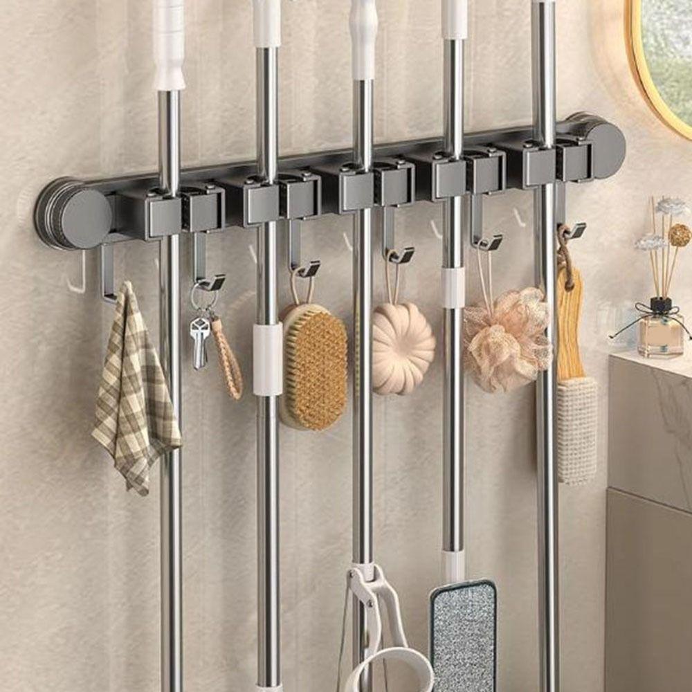Space Aluminum Suction Cup Mop Clamp Reusable Mop Clip Rack Broom Mop Holder  Bathroom