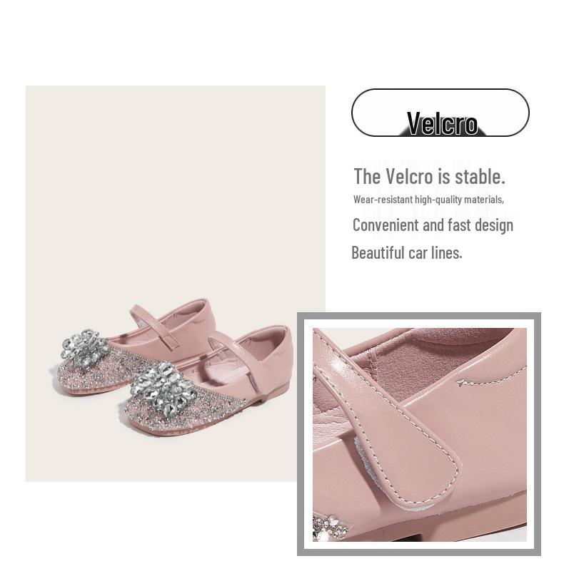 Girls' Elsa Princess Crystal Rhinestone Performance Flats - Non-Slip, Soft Sole