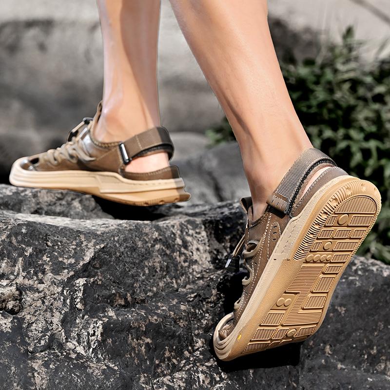 Fashion New Designer Brand Men Young Grid Ventilation Soft Sole Seaside Sandals Summer Outdoor Lightweigh Non-slip Sport Leisure Shoes