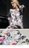 Long Room Watercolor Floral Waist Open Front [Yumekairou] Pajamas, 100% Silk, Satin, Women's, Sleeve, Wear, Painting, Pattern, Ribbon, Leaves,