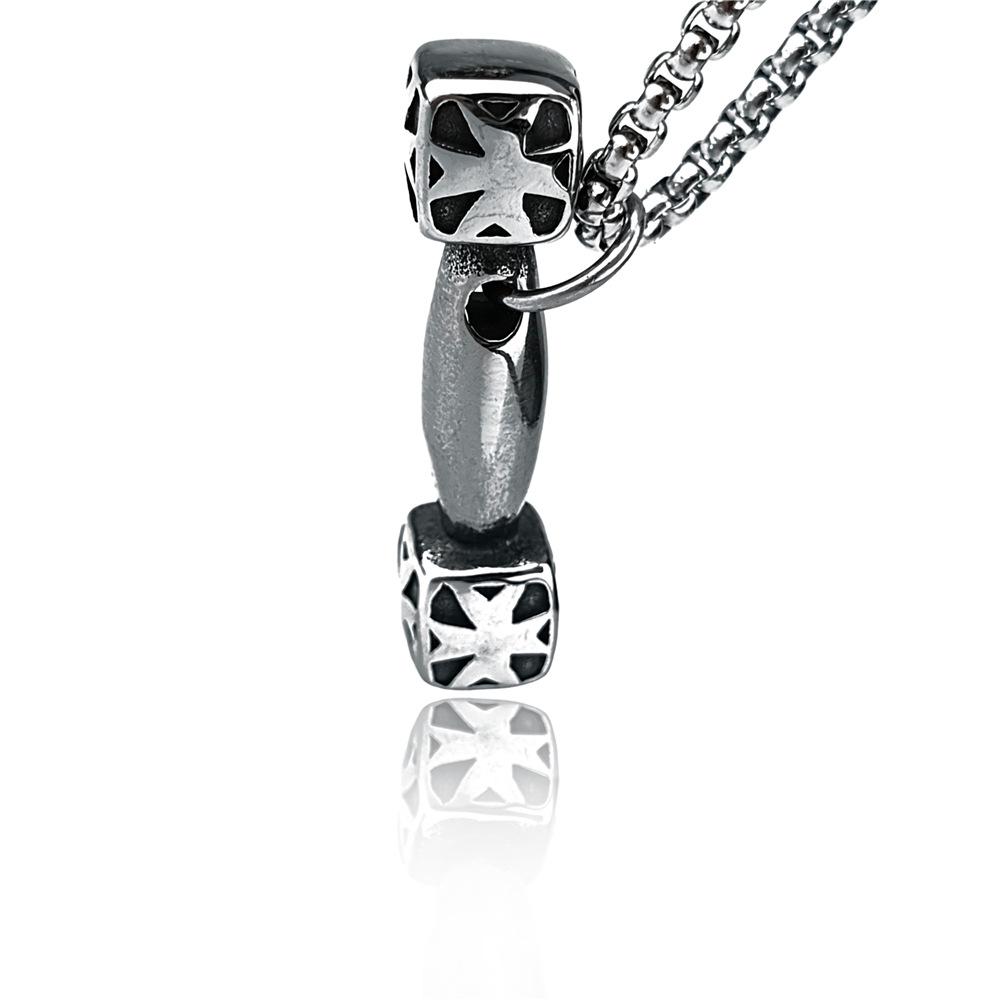 Men's Stainless Steel & Titanium Dumbbell Pendant Necklace - Trendy Sports Fashion Jewelry