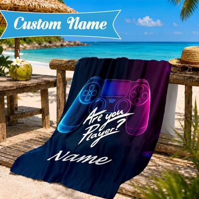 Custom Name Game Controller Beach Towel Microfiber Beach Towel, Lightweight and Quick-Dry, for Summer Travel, Swimming Pool Gift