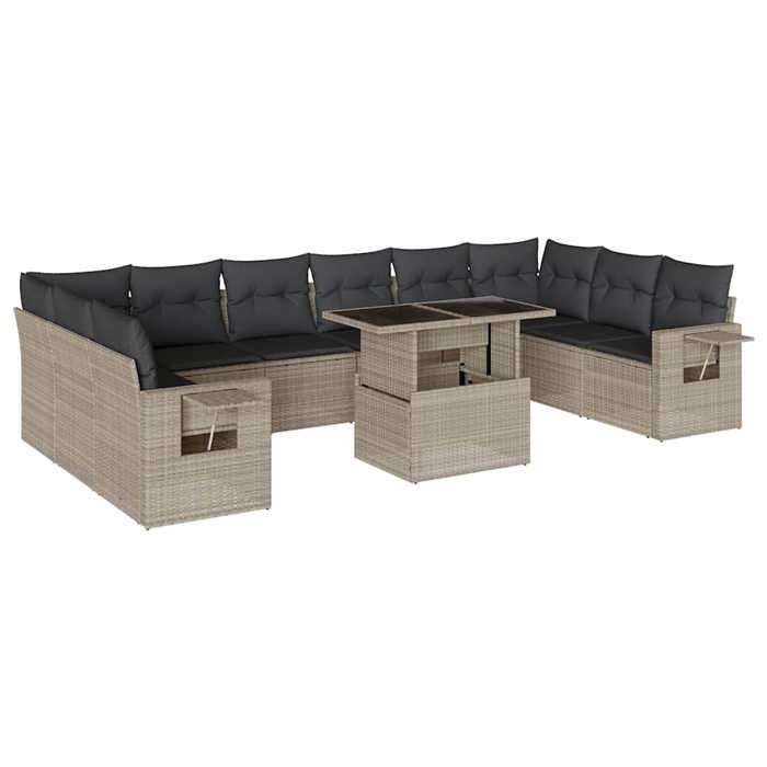 VidaXL Garden Lounge Set 11 Pcs with Light Grey Cushions Wicker 3268152