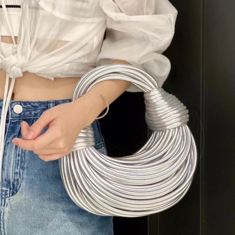 Handbags For Women New Gold Luxury Designer Handwoven Noodle Bags Rope Knotted Pulled Hobo Silver Evening Clutch Chic