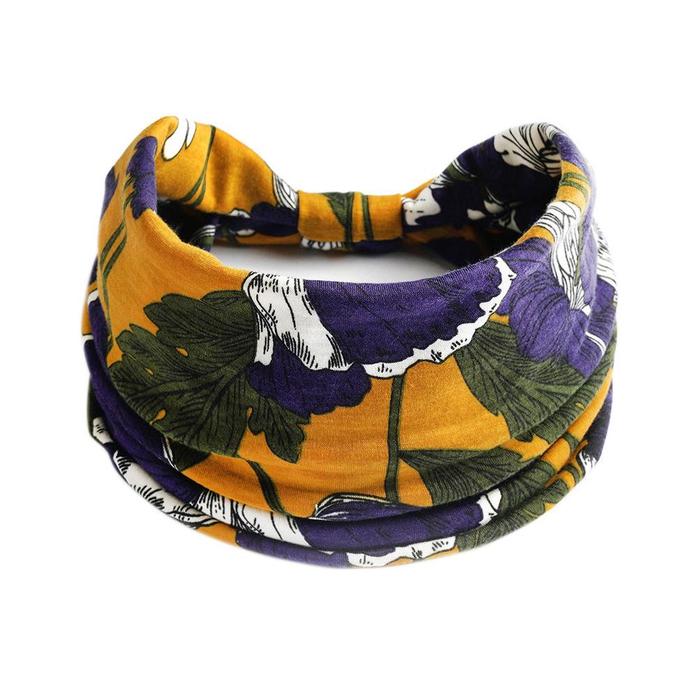 Bohemian Headbands for Women Cashew Flower Head Band Yoga Sports Hairband Elastic Cotton Wide Bandanas Headwear Hair Accessories