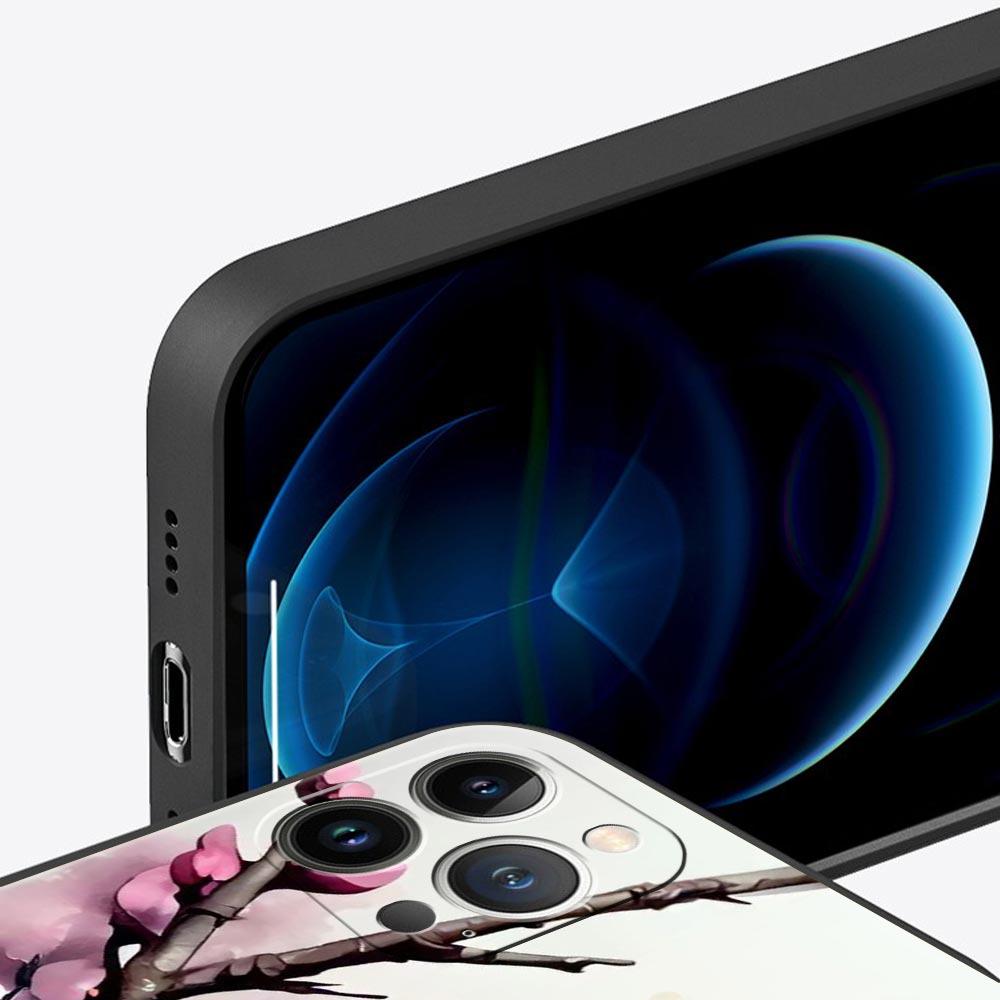 Kirschblüten Handyhülle Für iPhone 17 16 15 Pro Max 11 12 13 14 7 8 Plus SE 2020 X XR XS Hülle Weich Schwarz