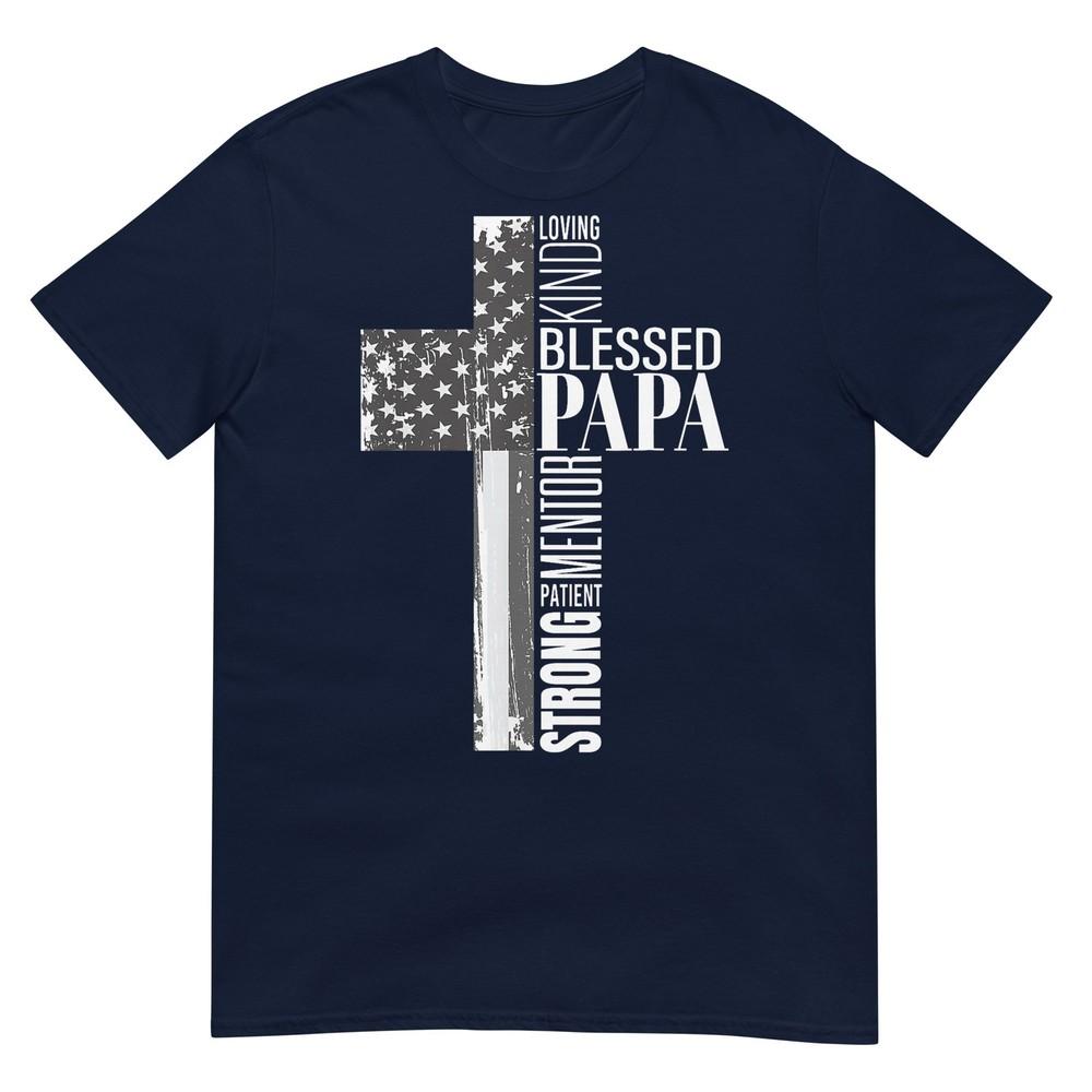 Vintage Christian Blessed Papa American Flag Fathers Day TShirt S