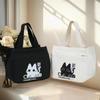 Cartoon Charging Cat Pattern Canvas Versatile Handbag Commuting Office Worker Lunch Tote Bag