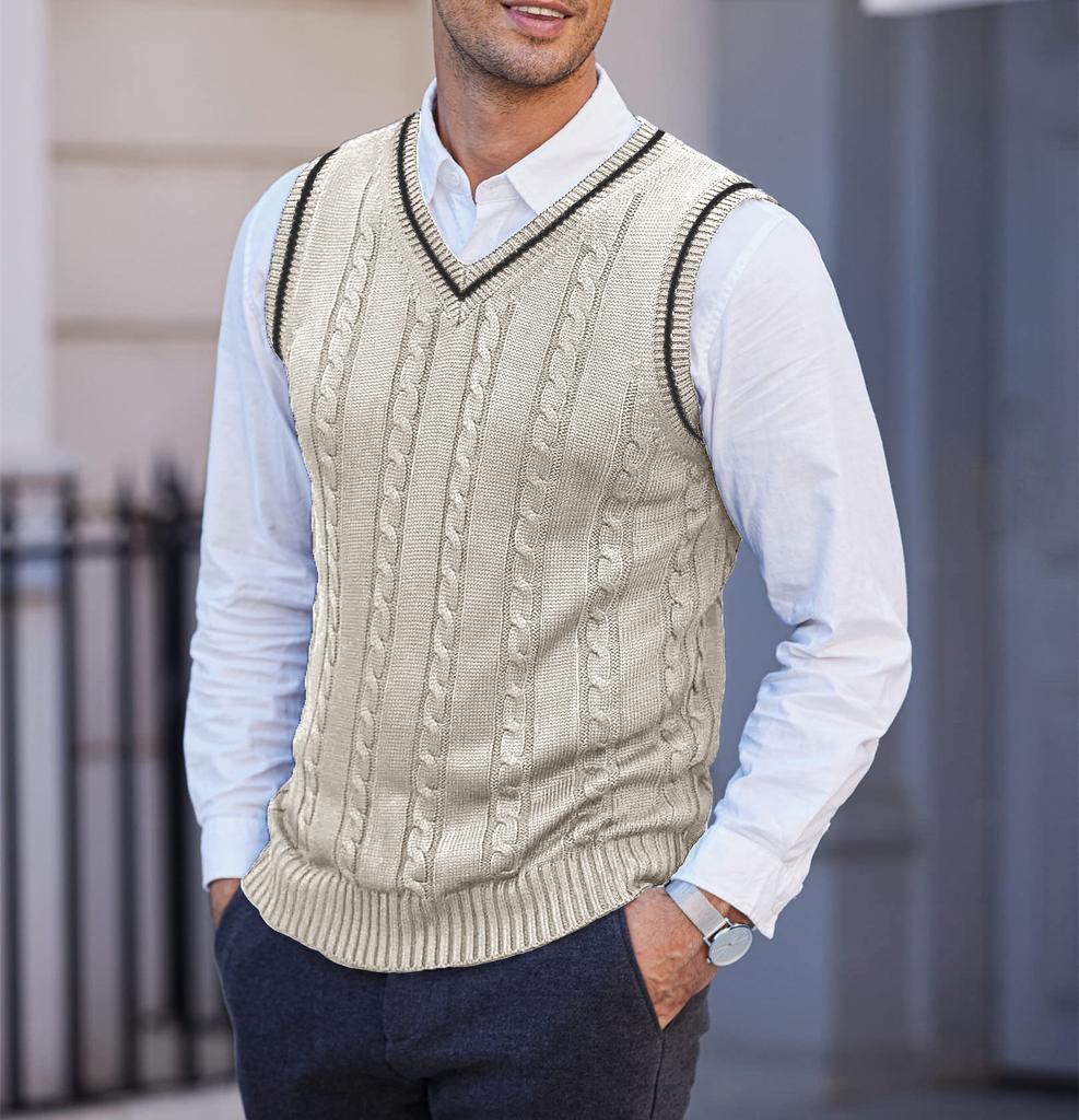 Men's Knitted Vest, Sleeveless, Casual V-neck, Thickened Waistcoat