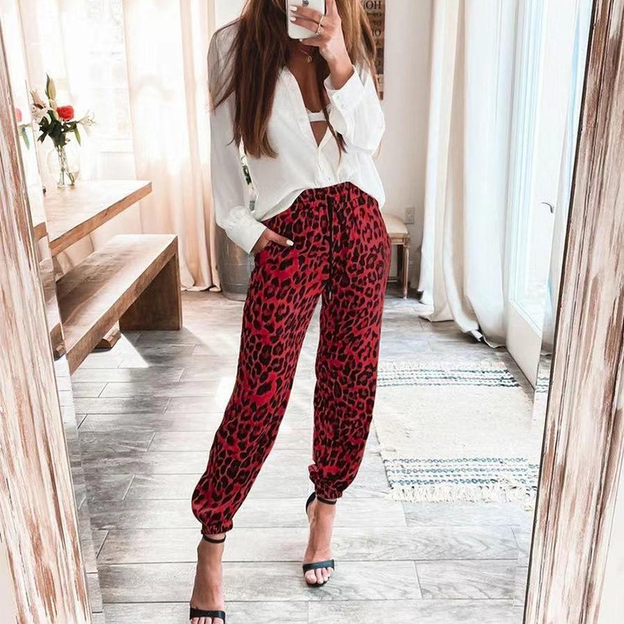 Women's Pants Autumn Winter New Leopard Print Elastic Waist Casual Wide Leg Pants for Women