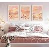 3 Pieces Sunrise Canvas Wall Art Blush Pink Wildflowers Floral and Orange Sunset Watercolor Landscape Paintings Pictures Wall Decor Poster Print