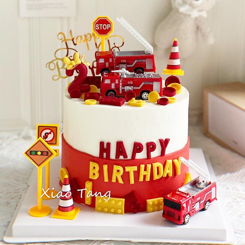 Topper Torta Compleanno Vigile del Fuoco Camion dei Pompieri Spiedino Torta Vigile del Fuoco per Ragazzo Festa di Compleanno 1 Anno Eroe del Fuoco Decorazione Torta a Tema