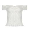 One-word Collar Breasted Vertical Pattern Bubble Sleeve Shirt Temperament Waist Thin Versatile Top