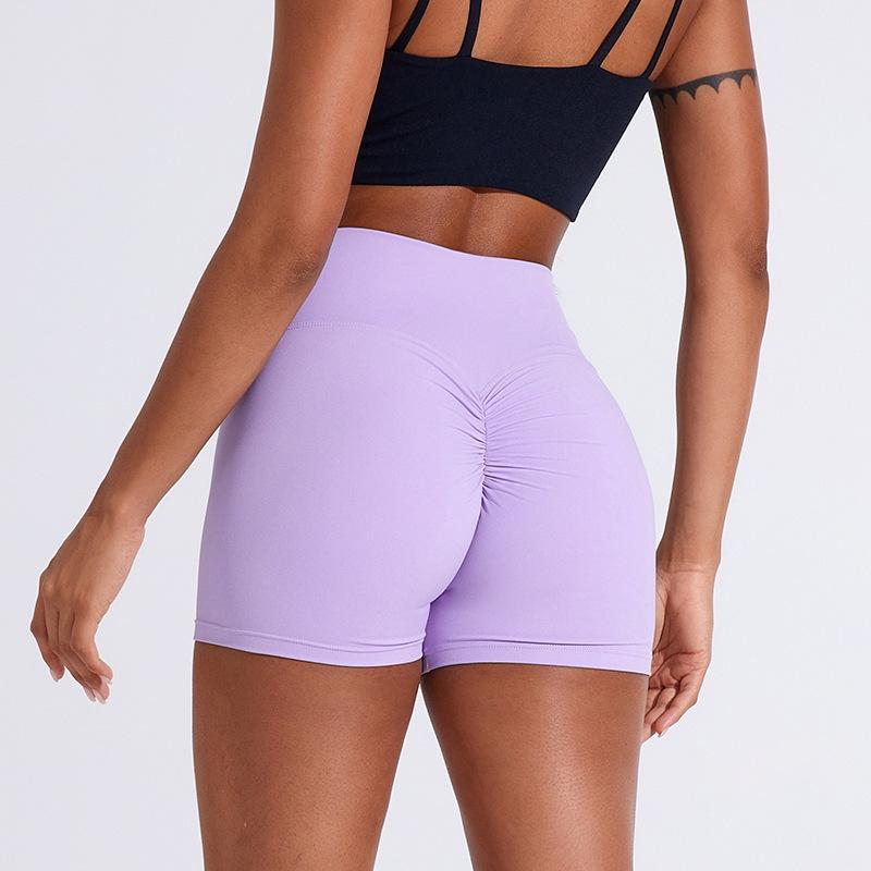 Women's High Waist Pleated Quick-Dry Yoga Shorts - Peach Hip Lifting Fitness Running Pants