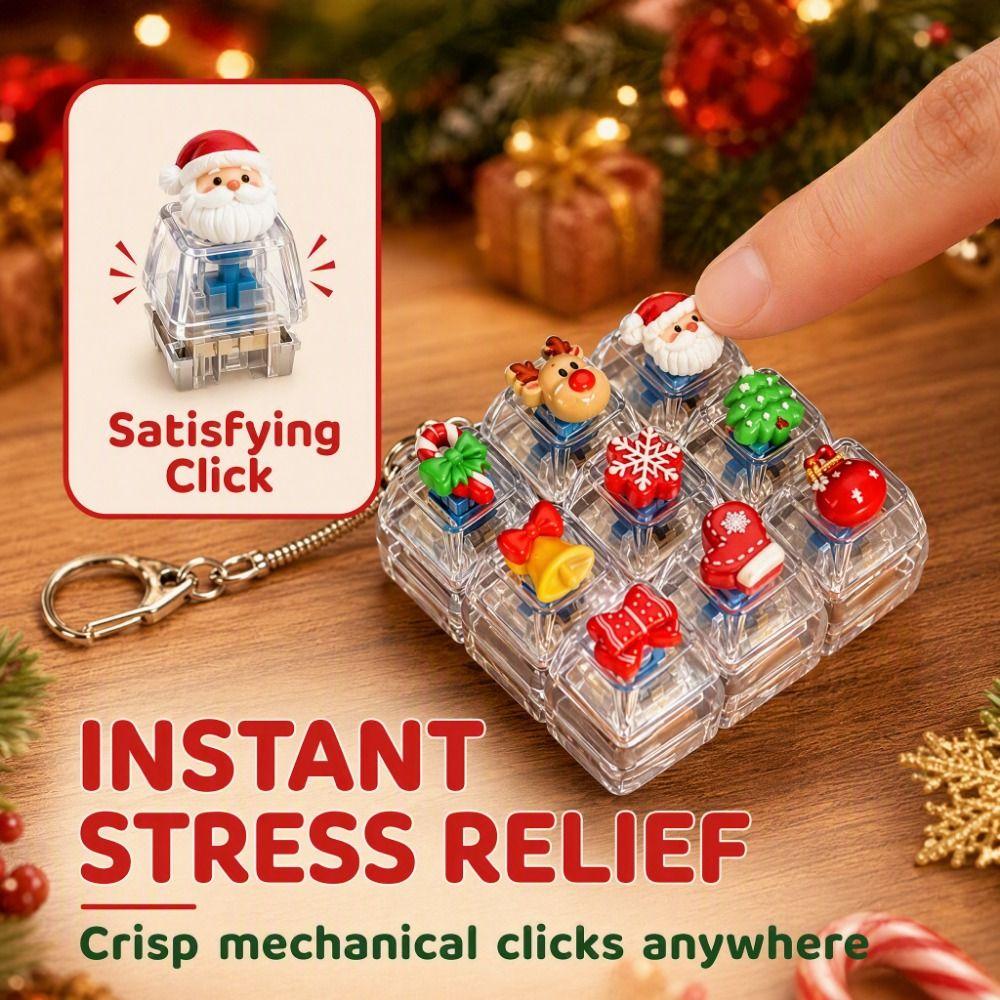 Christmas Tree Square Fidget Keychain 9-Key Button Decompression Toy Kids Bag Pendant