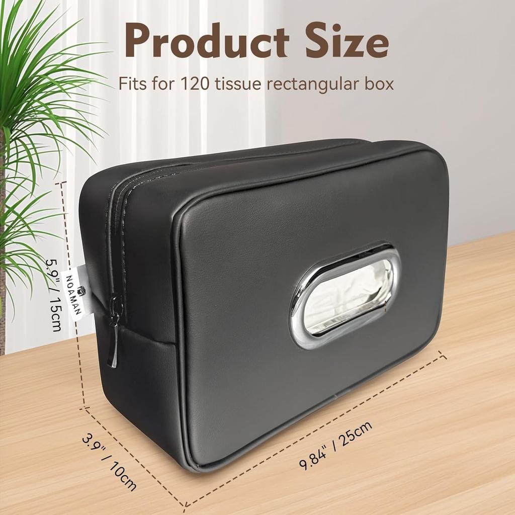 Noaman Upgraded Large Car Tissue Holder Premium PU Leather Tissues Box Cover Backseat Rectangular Napkin Holder For Car Fits For 120 Standard Kleenex