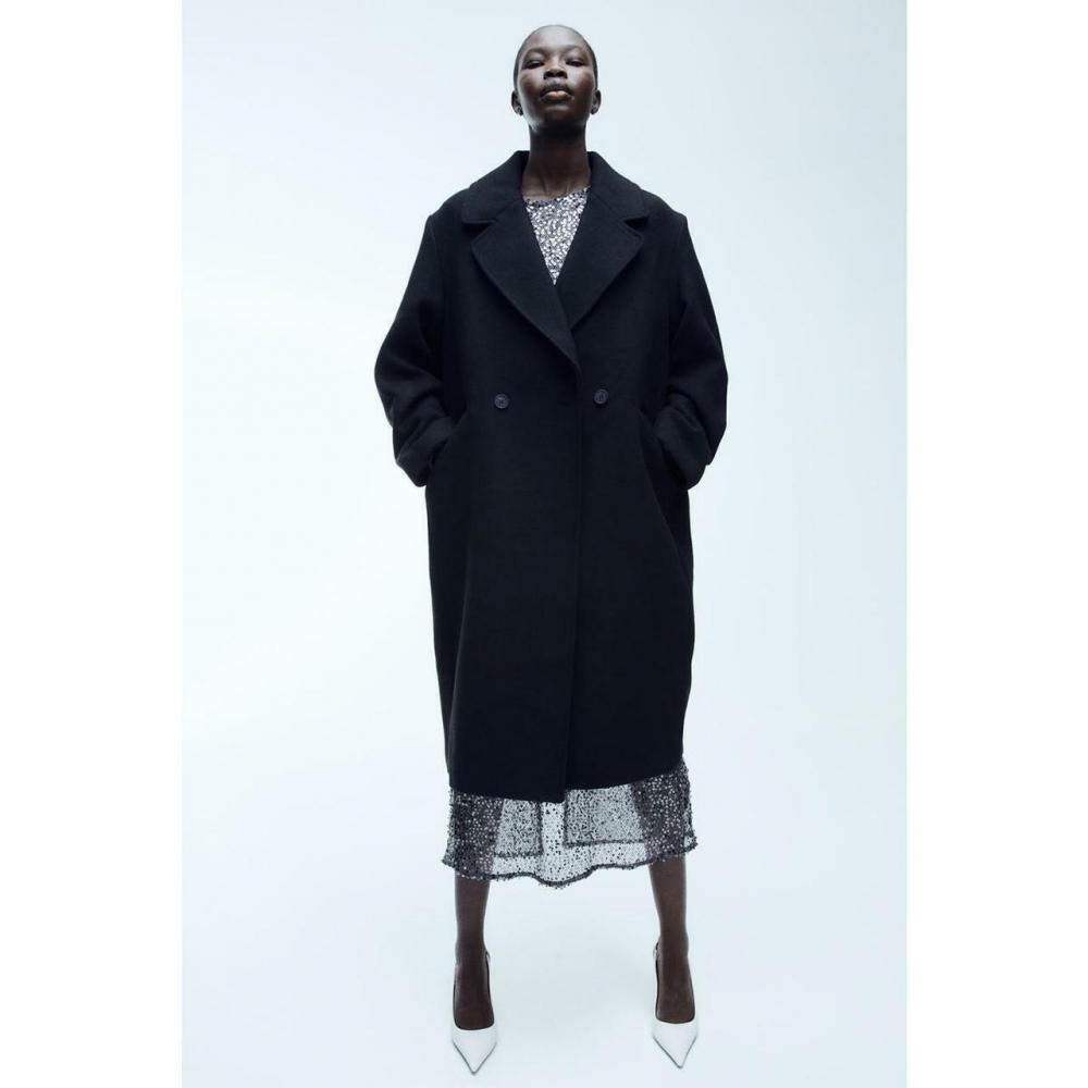 

Двубортное пальто HM черное 1170404001