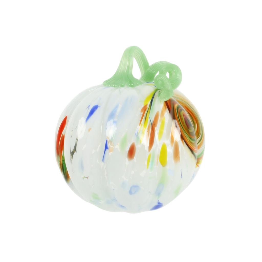 Handcrafted Glass Pumpkin Figurine with Swirled Pattern for Tabletop Autumn Halloween and Fall Home Decor Display