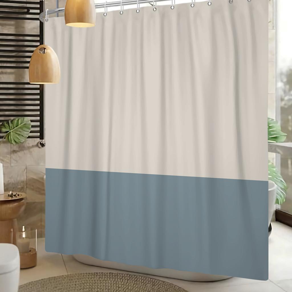 Minimalist Shower Curtain Neutral Two Tone Color Block Waterproof Bath Curtain For Bathroom Decor Polyester Fabric With Hooks