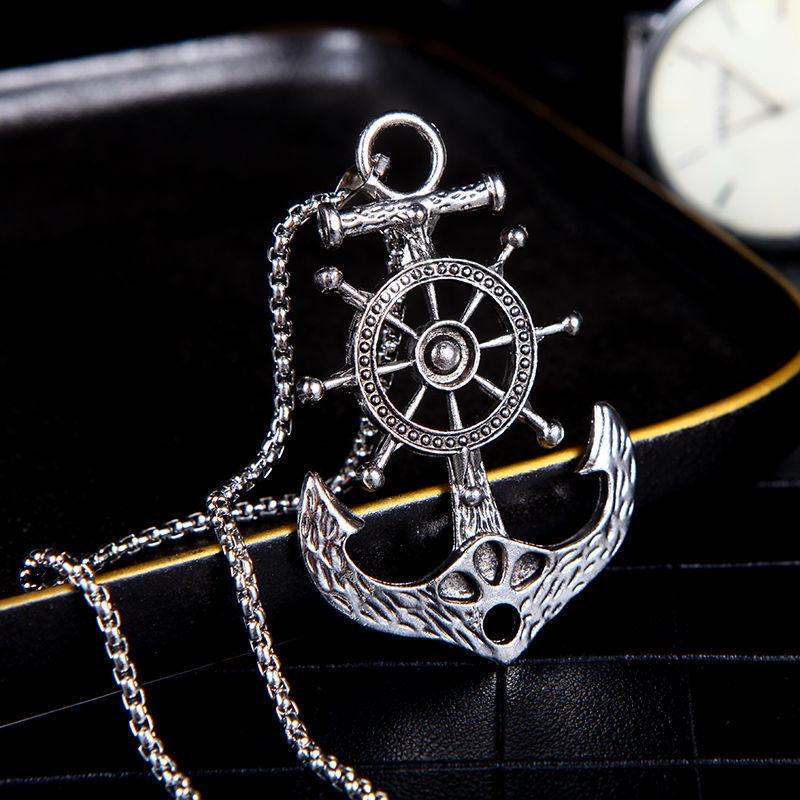 Pirate Anchor Pendant Necklace, Men's Punk Style Titanium Steel Jewelry
