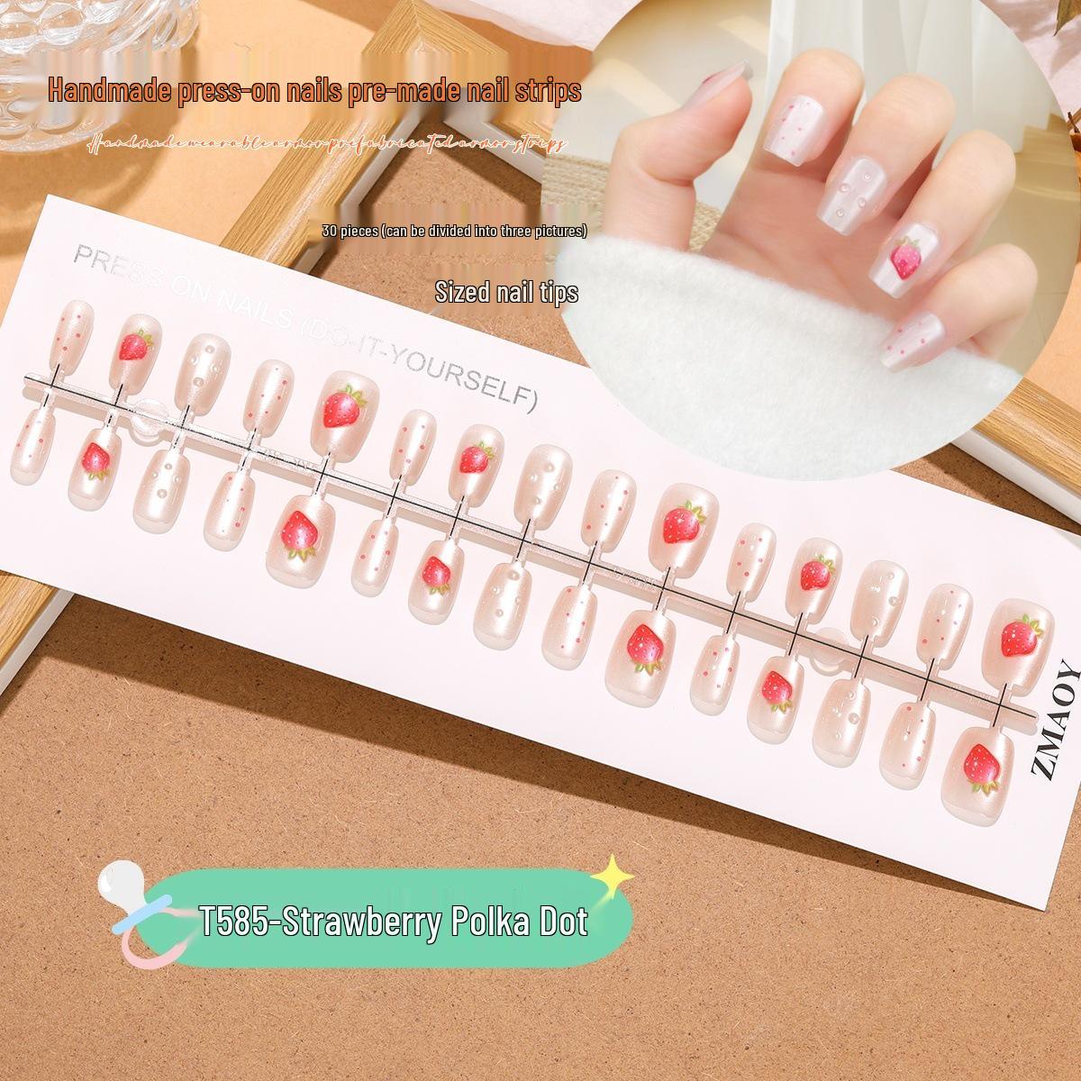 

3D Strawberry Polka Dot Cat Eye Short Nail Kit Full Set M/M/M
