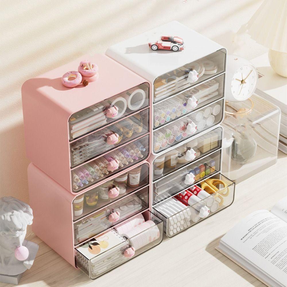 Transparent Design Desk Pen Holder Multifunctional Storage Shelf Sundries Rack Sorting Box Office