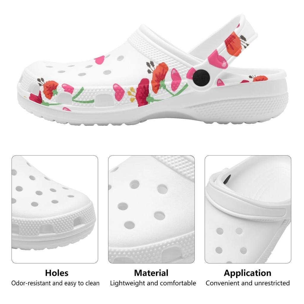 White Printed EVA Clogs for Women Men Flexible Lightweight Slip On Casual Shoes Soft Sole Summer Sandals Daily Comfort Wear