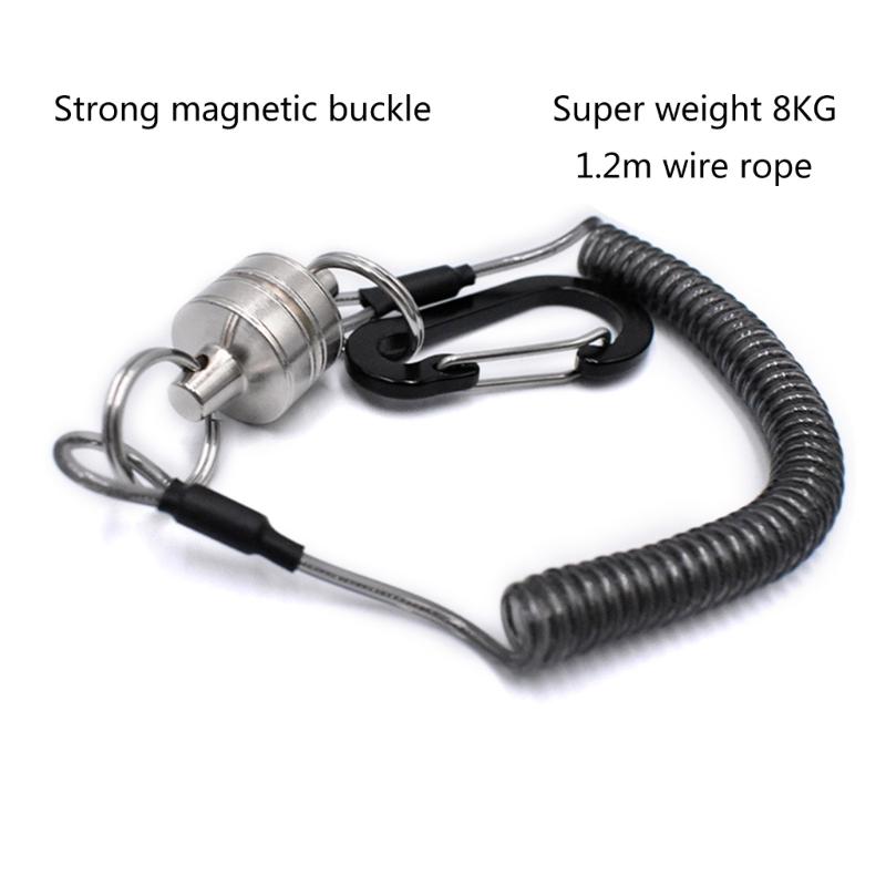 Fly Fishing Magnetic Net Release Holder Keeper with Coiled Lanyard Strong Magnet Carabine Fast Buckle Anti-Drop Rope