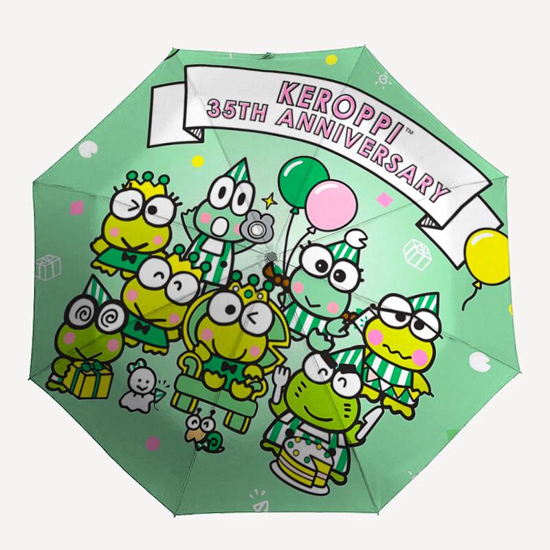 1pc Keroppi Frog Family 35th Anniversary Edition Automatic Open/Closed Umbrella - Portable Three-Fold Design with 8-Bone Iron Frame, Outdoor, Gift for