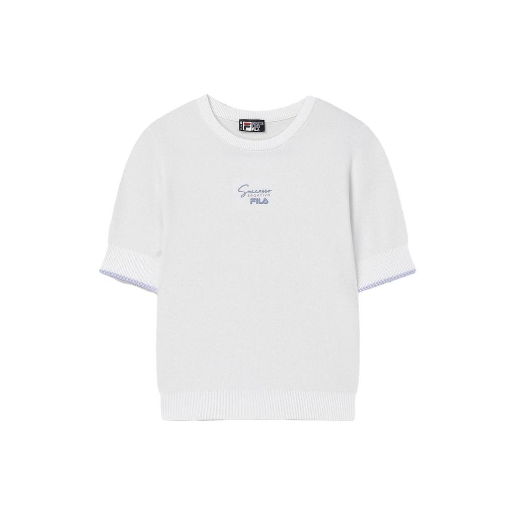 Fila Letter Print Round Neck Pullover Casual Embroidered Short Sleeve T-Shirt Women T-Shirts Cloud-White F11W338404F-WT