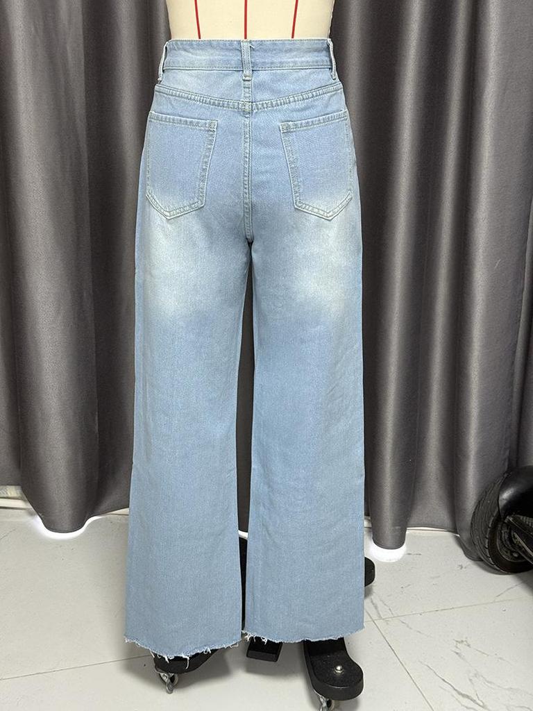 2025 Summer High Waist Ripped Jeans: Women's European & American Street Style, Loose Straight Wide-Leg Pants