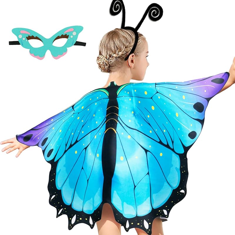 iROLEWIN Rainbow Fairy Butterfly-Wings-Costume for Toddler Kids Girls Dress-up Cape Mask Headband Boys Christmas Gifts Toys